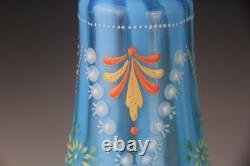 Victorian Blue Opalescent Candy Stripe Rib Hand Enameled Glass Vase