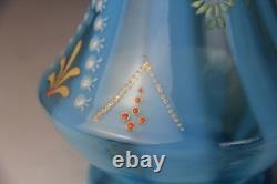 Victorian Blue Opalescent Candy Stripe Rib Hand Enameled Glass Vase