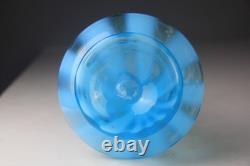 Victorian Blue Opalescent Candy Stripe Rib Hand Enameled Glass Vase