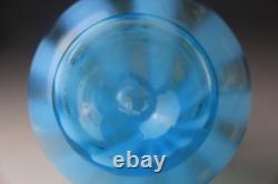 Victorian Blue Opalescent Candy Stripe Rib Hand Enameled Glass Vase