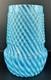 Victorian Buckeye Art Glass Blue Opalescent Vase 6 1/2 Chrysanthemum Swirl