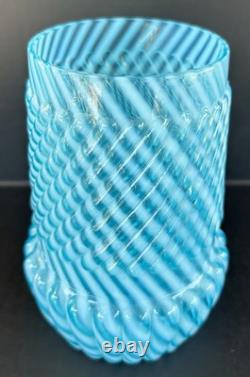 Victorian Buckeye Art Glass Blue Opalescent Vase 6 1/2 Chrysanthemum Swirl