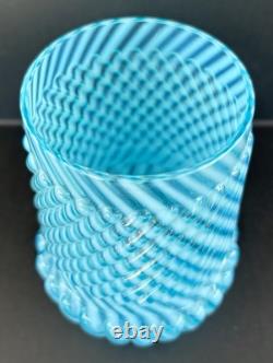 Victorian Buckeye Art Glass Blue Opalescent Vase 6 1/2 Chrysanthemum Swirl