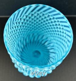 Victorian Buckeye Art Glass Blue Opalescent Vase 6 1/2 Chrysanthemum Swirl