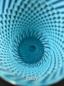 Victorian Buckeye Art Glass Blue Opalescent Vase 6 1/2 Chrysanthemum Swirl