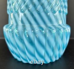 Victorian Buckeye Art Glass Blue Opalescent Vase 6 1/2 Chrysanthemum Swirl
