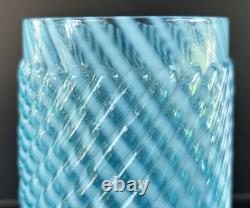 Victorian Buckeye Art Glass Blue Opalescent Vase 6 1/2 Chrysanthemum Swirl
