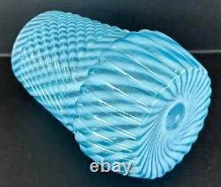 Victorian Buckeye Art Glass Blue Opalescent Vase 6 1/2 Chrysanthemum Swirl