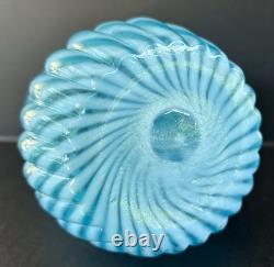 Victorian Buckeye Art Glass Blue Opalescent Vase 6 1/2 Chrysanthemum Swirl