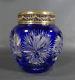 Victorian Cobalt Blue Bohemian Cut To Clear Crystal Glass Vase Flower Frog