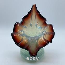 Victorian Electric Blue & Ox Blood Jack In The Pulpit Art Glass Vase Glows