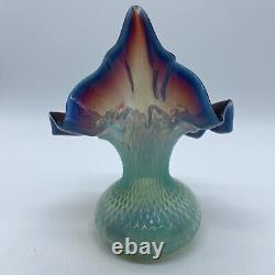 Victorian Electric Blue & Ox Blood Jack In The Pulpit Art Glass Vase Glows