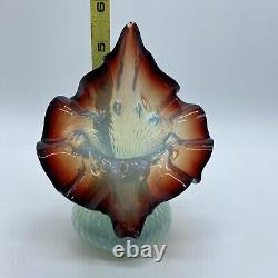 Victorian Electric Blue & Ox Blood Jack In The Pulpit Art Glass Vase Glows