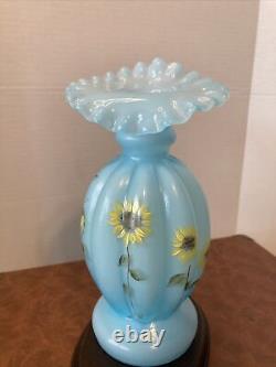Victorian Era Melon Glass Vase. Hand Painted By Fenton Artist