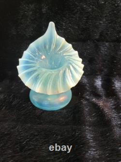 Victorian Jack in the Pulpit Blue Uranium Opalescent Glass Vase Glows Antique
