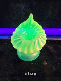 Victorian Jack in the Pulpit Blue Uranium Opalescent Glass Vase Glows Antique