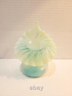 Victorian Jack in the Pulpit Blue Uranium Opalescent Glass Vase Glows Antique