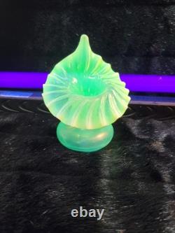 Victorian Jack in the Pulpit Blue Uranium Opalescent Glass Vase Glows Antique