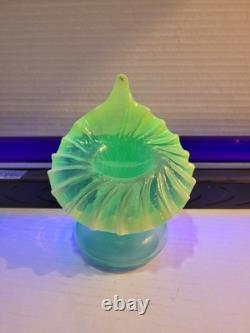 Victorian Jack in the Pulpit Blue Uranium Opalescent Glass Vase Glows Antique