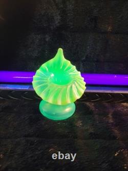 Victorian Jack in the Pulpit Blue Uranium Opalescent Glass Vase Glows Antique