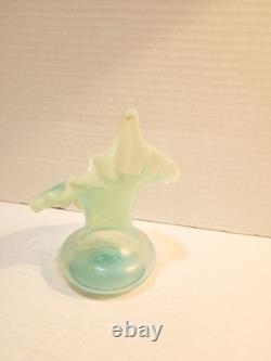 Victorian Jack in the Pulpit Blue Uranium Opalescent Glass Vase Glows Antique