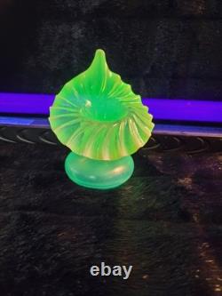 Victorian Jack in the Pulpit Blue Uranium Opalescent Glass Vase Glows Antique