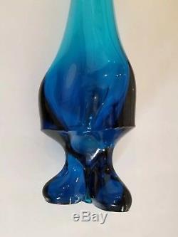 Viking Blue Art Glass 3 Footed 27 Floor Vase Stunning and Large