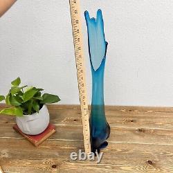 Viking Blue Epic 3 Toe Foil Hand Blown Glass Stretched Swung Vase Vintage