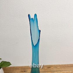 Viking Blue Epic 3 Toe Foil Hand Blown Glass Stretched Swung Vase Vintage