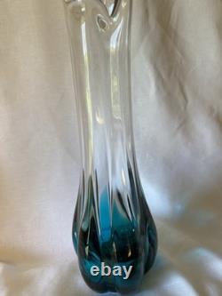 Viking Flamenco Swung Vase Bluenique 16 tall 5 mouth rare HTF crystal / blue