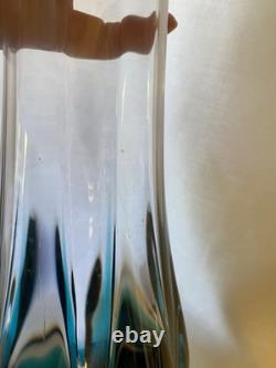 Viking Flamenco Swung Vase Bluenique 16 tall 5 mouth rare HTF crystal / blue