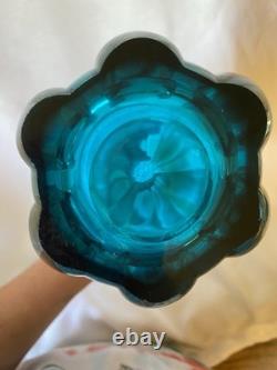 Viking Flamenco Swung Vase Bluenique 16 tall 5 mouth rare HTF crystal / blue