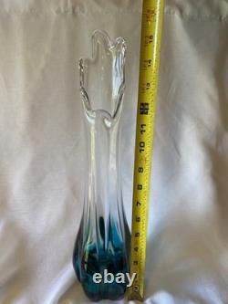 Viking Flamenco Swung Vase Bluenique 16 tall 5 mouth rare HTF crystal / blue
