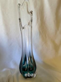 Viking Flamenco Swung Vase Bluenique 16 tall 5 mouth rare HTF crystal / blue