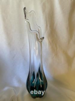 Viking Flamenco Swung Vase Bluenique 16 tall 5 mouth rare HTF crystal / blue