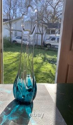 Viking Flamenco Swung Vase Bluenique 16 tall 5 mouth rare HTF crystal / blue