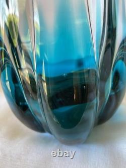 Viking Flamenco Swung Vase Bluenique 16 tall 5 mouth rare HTF crystal / blue