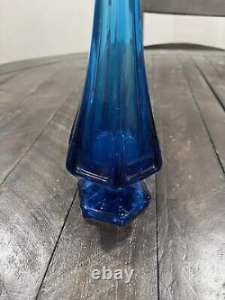 Viking Glass 14 Bluenique Blue Swung Vase in Epic Column Panel MCM Vintage