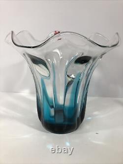 Viking Glass Flamenco Swung Bluenique Blue Vase Red Sticker Attached
