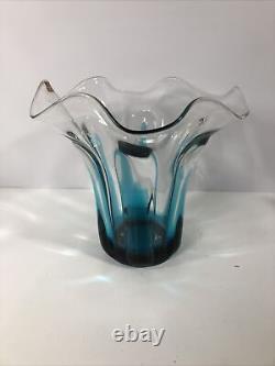 Viking Glass Flamenco Swung Bluenique Blue Vase Red Sticker Attached