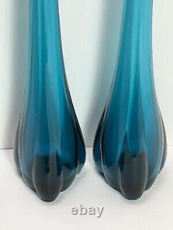 Viking New Martinsville Epic 3 Foils 11 Swung Bud Vases #1208 in Blue Lot Of 2