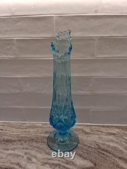 Viking Sandwich Swung Glass Vase, Modern Mid Century, Ice Blue, Footed