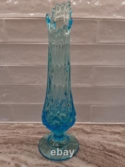 Viking Sandwich Swung Glass Vase, Modern Mid Century, Ice Blue, Footed