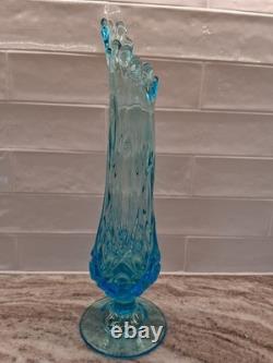 Viking Sandwich Swung Glass Vase, Modern Mid Century, Ice Blue, Footed