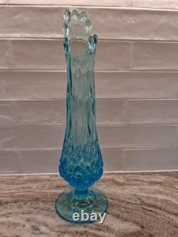 Viking Sandwich Swung Glass Vase, Modern Mid Century, Ice Blue, Footed