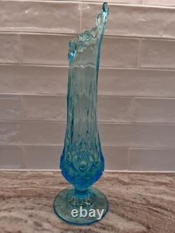Viking Sandwich Swung Glass Vase, Modern Mid Century, Ice Blue, Footed