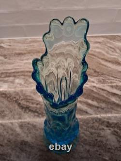 Viking Sandwich Swung Glass Vase, Modern Mid Century, Ice Blue, Footed