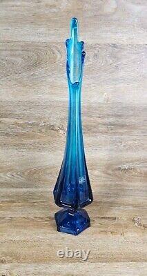 Viking Swung Glass Vase 19 Art Glass Blue Vase MCM 6 Panel Finger VTG