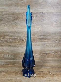 Viking Swung Glass Vase 19 Art Glass Blue Vase MCM 6 Panel Finger VTG