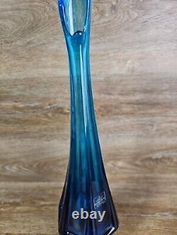 Viking Swung Glass Vase 19 Art Glass Blue Vase MCM 6 Panel Finger VTG